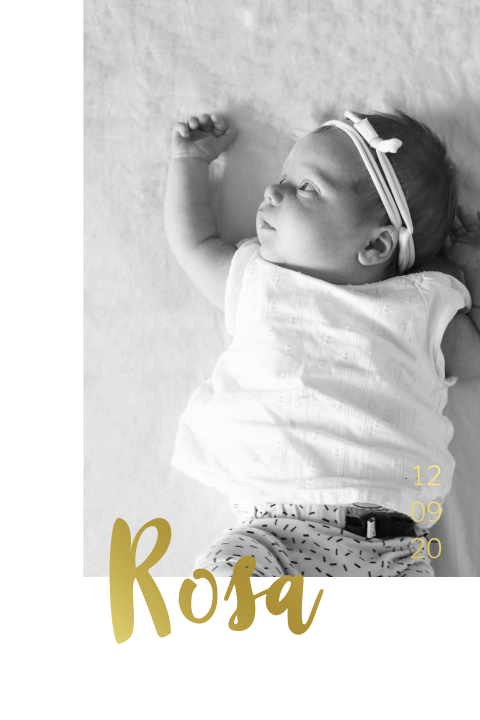 Fotokaartje voor een meisje met naam in goudfolie