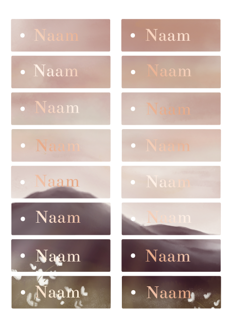 Naamkaartjes voor diner paarse bergen zonsopkomst liefwoord