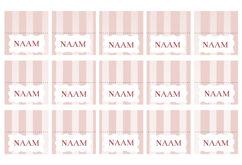 Naamkaartjes voor de tafelsetting met de bruiloft met strepen roze