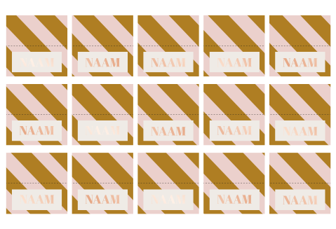 Naamkaartjes strepen oranje roze met roséfolie