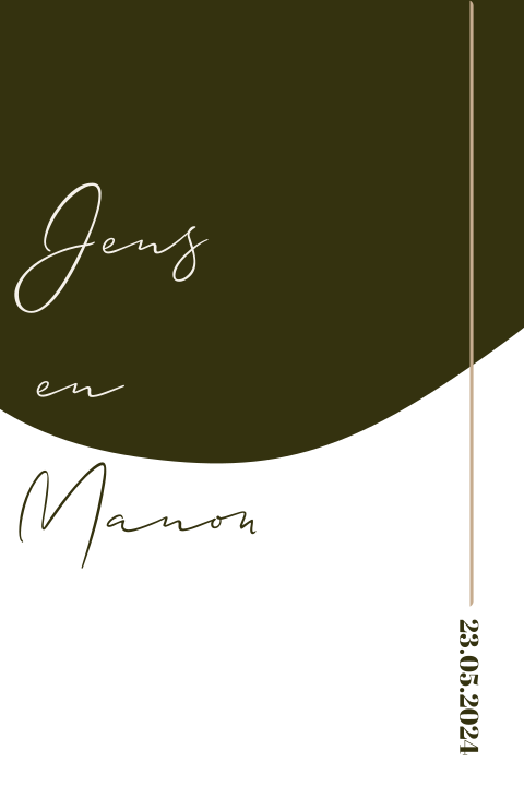 Trouwkaart minimalistisch olijfgroen organische vorm