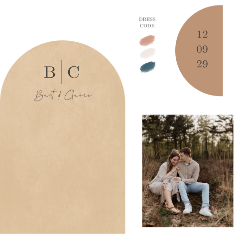 Trouwkaart met 4 losse labels dresscode half rondje