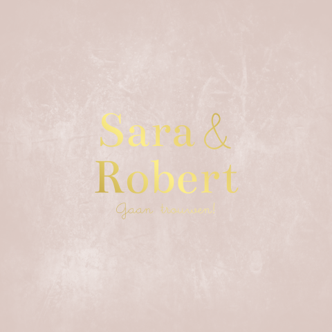 Trouwkaart velvet look roze en goudfolie huisstijl