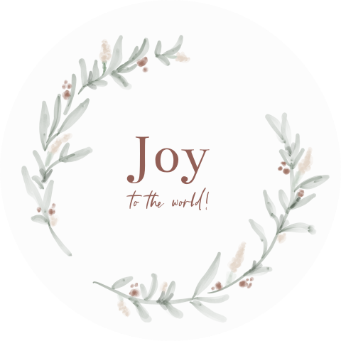 Ronde kerstkaart christelijke tekst en krans van watercolour takjes