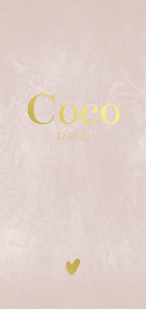 Geboortekaartje velvet look meisje met roze en goudfolie hartje