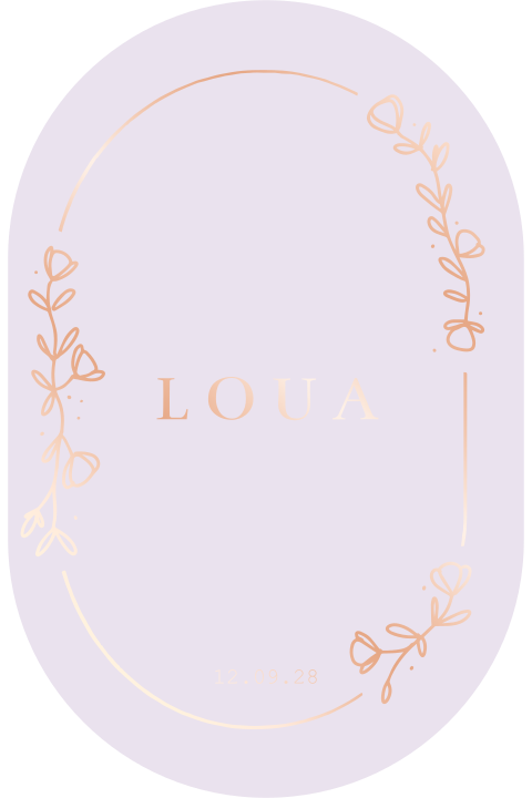 Geboortekaartje meisje ovaal met lila kleuren en rosefolie bloemen