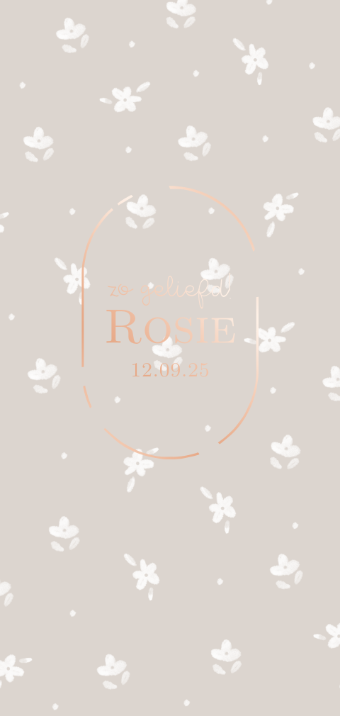 Geboortekaartje meisjes met lief bloemenprintje en ovaal in rosefolie