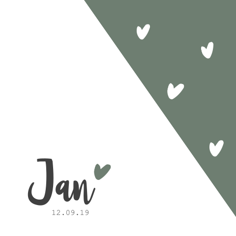 Stoer en rustig cheometrisch geboortekaartje met olijfgroene details