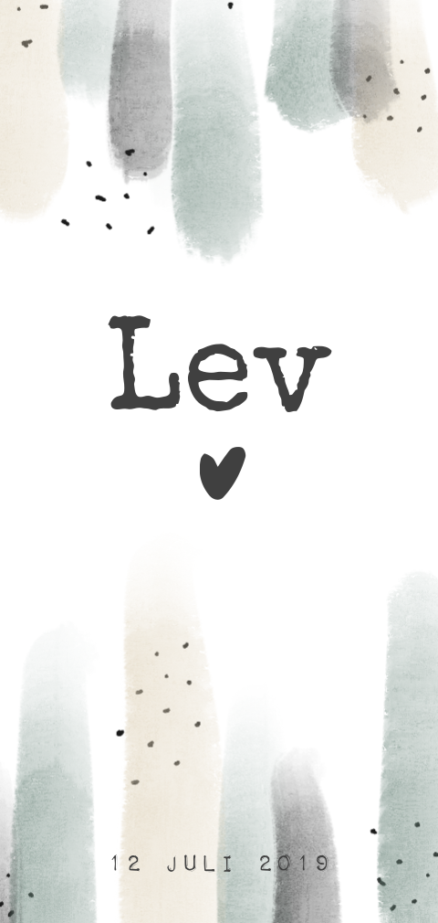 Uniek en stoer geboortekaartje met verfstrepen en hartje