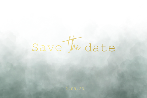Save the date kaart met donkergroene wolken en goudfolie
