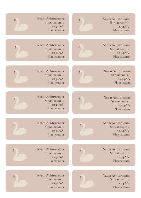 Adressticker kaartje zwaan op roze