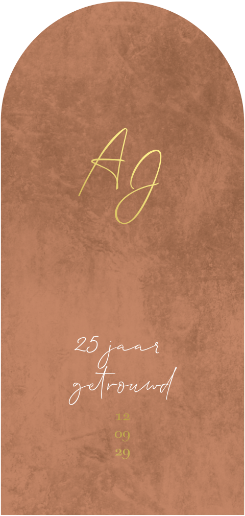25 jarig jubileum kaart langwerpig oranje boog met goudfolie velvet