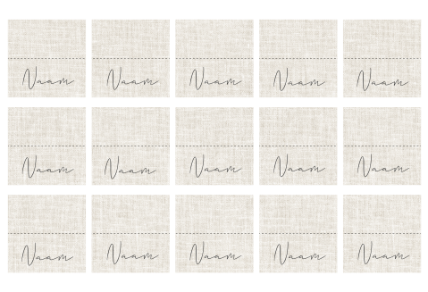 Naamkaartjes voor de tafelsetting met de bruiloft linnen look