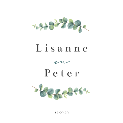 Trouwkaart klassiek met eucalyptus takje groen en minimalistisch