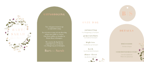 Trouwkaart pocketfold ronde bovenkant met watercolour bloemen