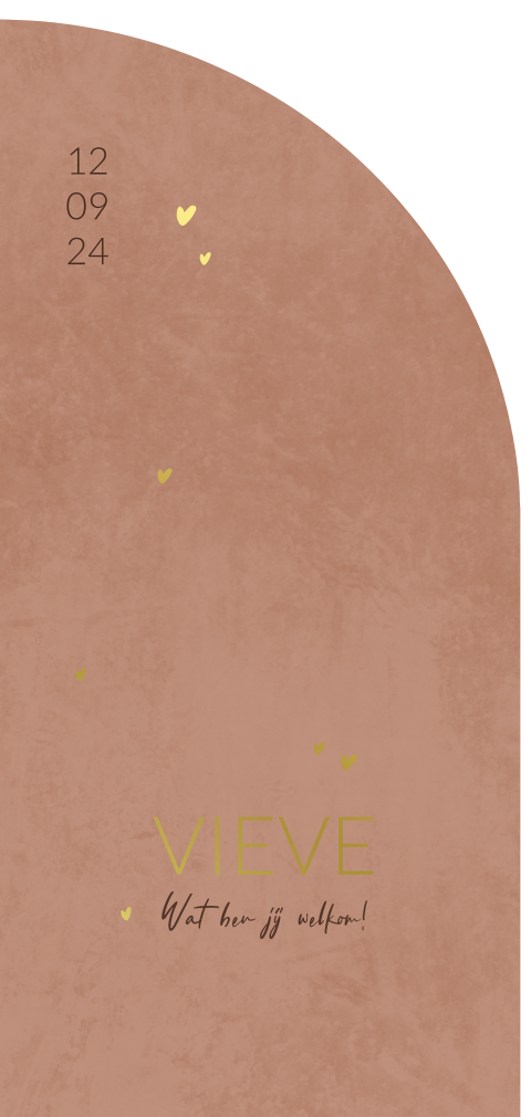 Geboortekaartje meisje met oranje roze kleuren goudfolie en velvetlook