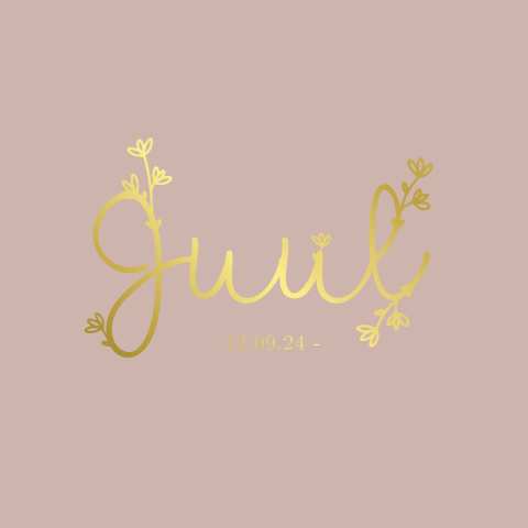 Geboortekaartje meisje roze bloemen en naam in goudfolie