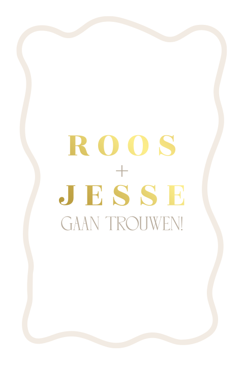 Trouwkaart met retro speelse lijnen en namen in goudfolie