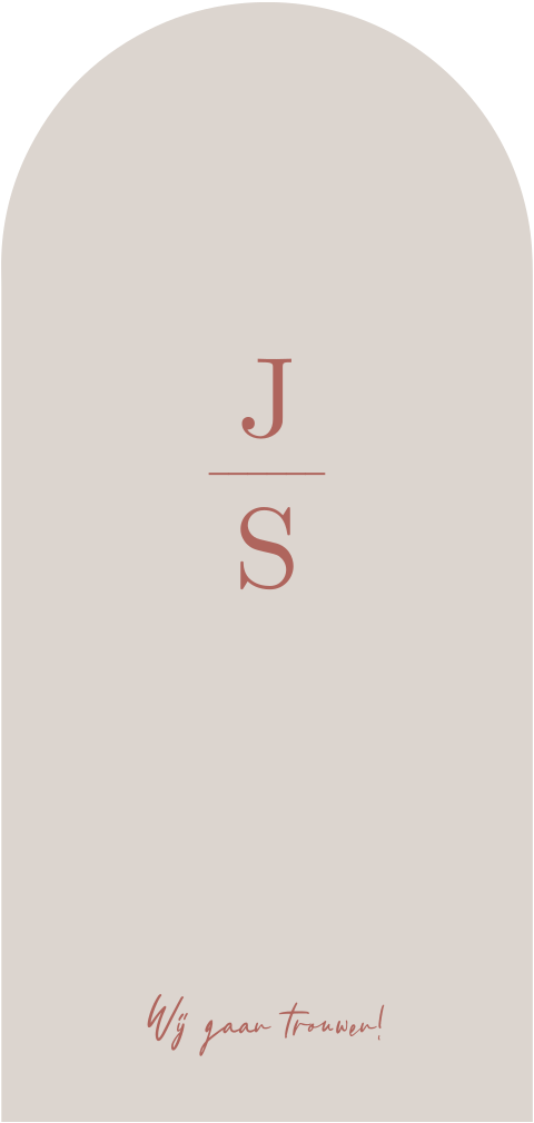 Trouwkaart langwerpig met ronde bovenkant initialen naam