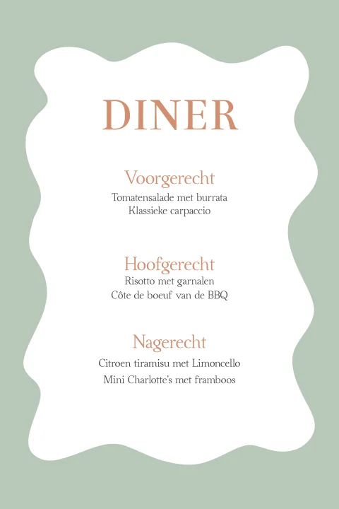 Menukaart voor de bruiloft tafelsetting organische vorm