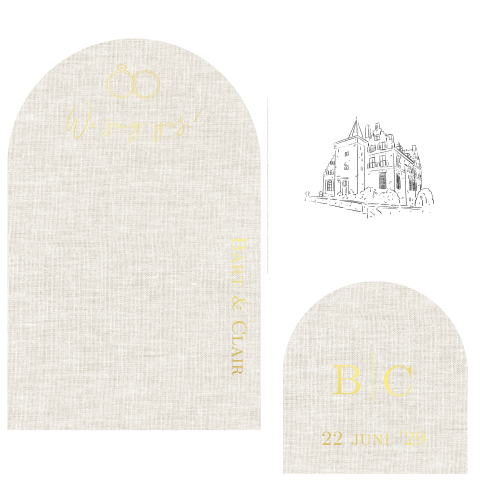 Trouwkaart boogvorm stapel lijntekening kasteel Wijenburg Echteld  