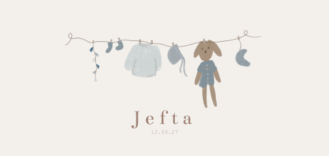 Geboortekaartje jongen waslijn babykleertjes knuffel en sokjes