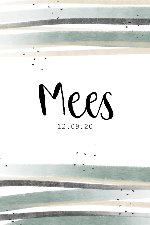 Stoer geboortekaartje met verfstrepen en stipjes