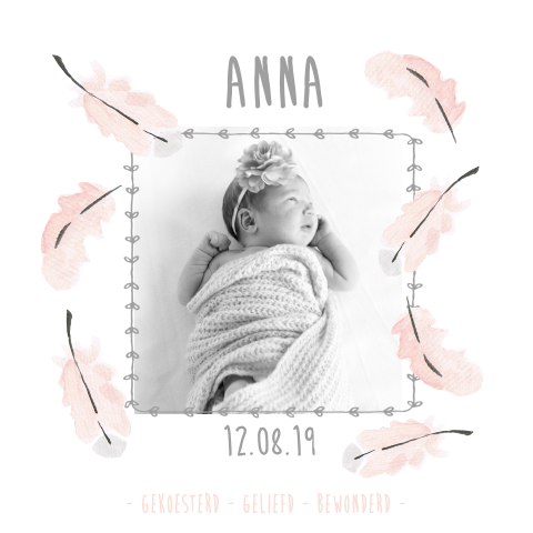 Fotokaartje met watercolor veertjes