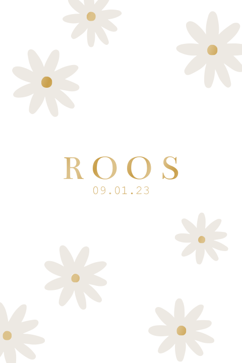 Geboortekaartje meisje madeliefjes bloemen geel en wit in uv spotlak