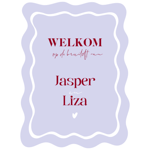 welkomstbord bruiloft organische vormen lila kersenrood