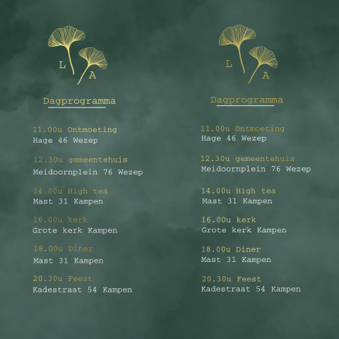 Programma van de daggasten voor bij de trouwkaart