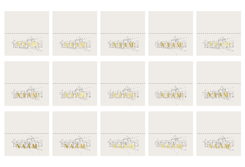 Naamkaartjes tafelsetting met lijntekening Kasteel Heeze en goudfolie