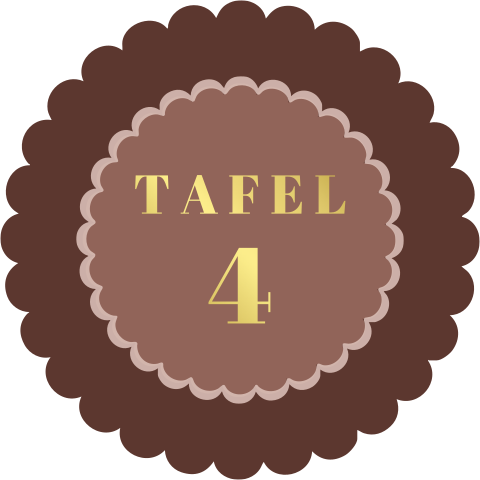 Tafelnummer kaartje in vorm van bloem rood bruin en roze met goudfolie