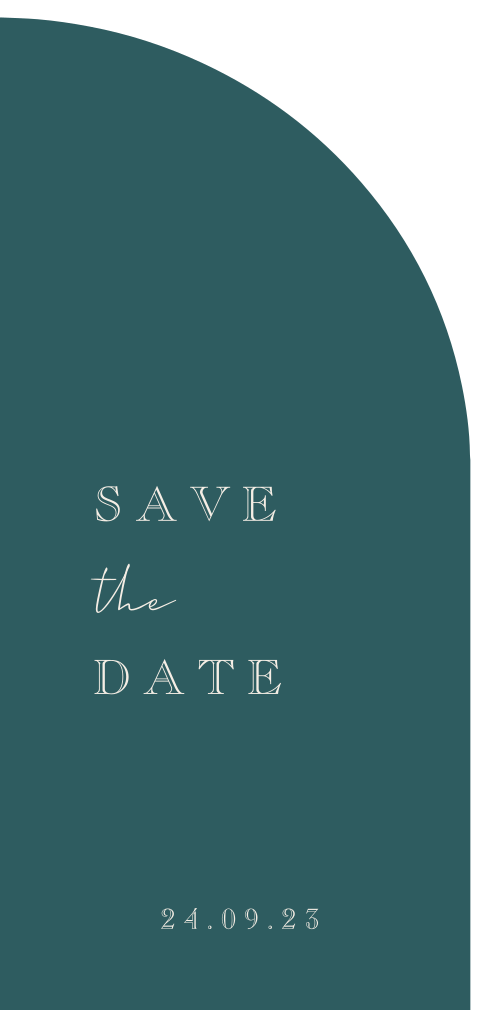 Save the date kaart in halve boog vorm met donkergroene achtergrond