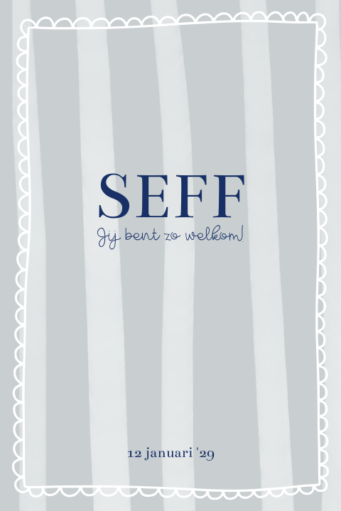 Geboortekaartje jongen blauw getekende golfjes rand strepen