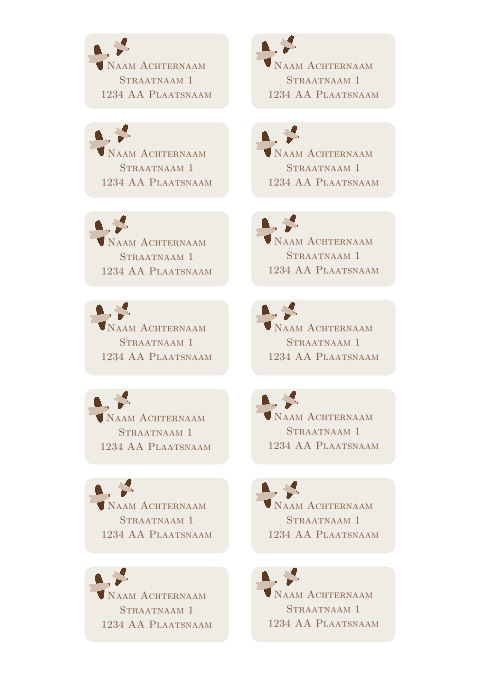 adressticker met schattige minimalistische vogeltjes bruin beige