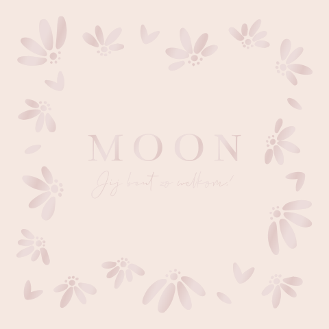 Geboortekaartje meisje met bloemen rand roze en lakfolie