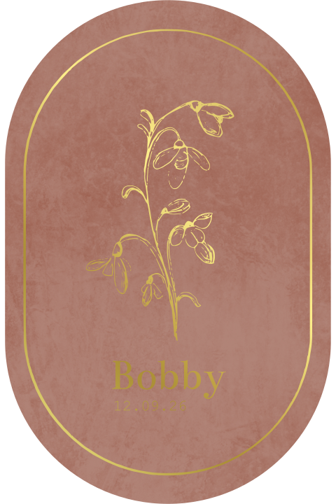 Geboortekaartje ovaal meisje geboortebloem sneeuwklokje in goudfolie