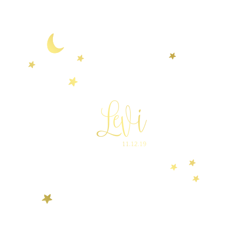 Geboortekaartjes voor een jongen met maan en sterren in goudfolie