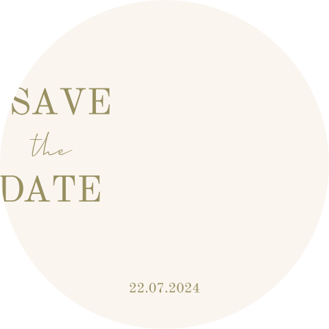 Save the date rond met minimalistisch lettertype in olijfgroene kleur