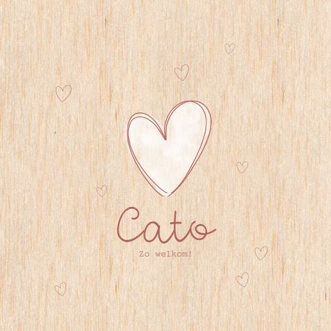 Geboortekaartje op hout voor een meisje met hartjes en watercolor