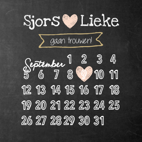 Trouwkaart met kalender