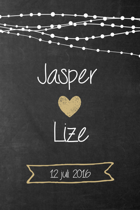 Sfeervol trouwkaartje met lampjes slinger