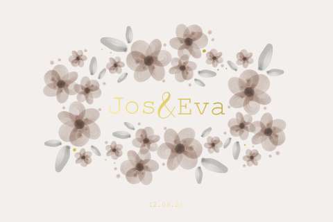 Trouwkaart met watercolour bloemen en goudfolie klassiek en romantisch