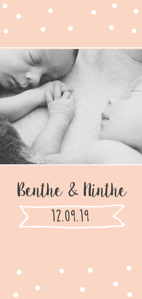 Geboortekaartje tweeling met foto en stipjes