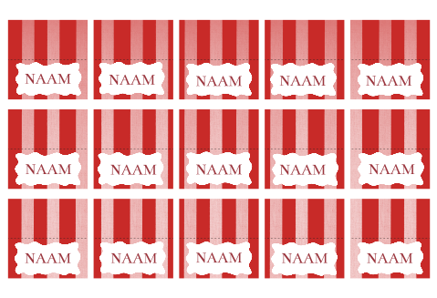 Naamkaartjes voor de tafelsetting met de bruiloft rode strepen