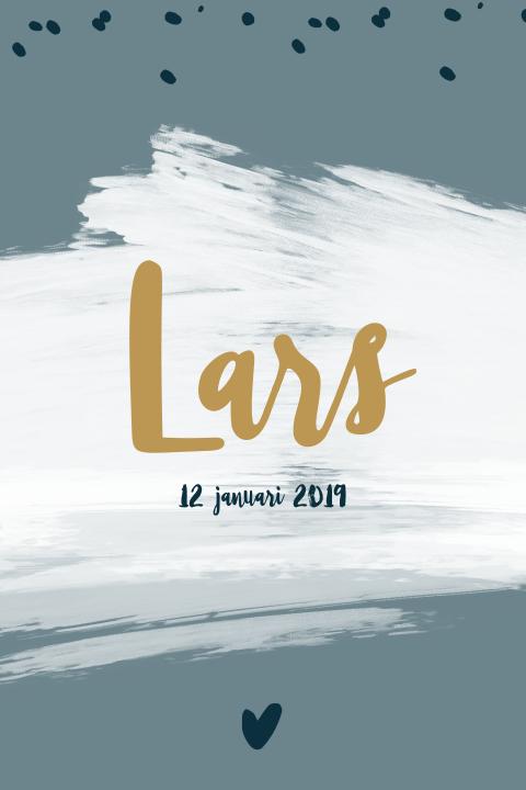 Stoer blauw geboortekaartje voor een jongen met verfstrepen