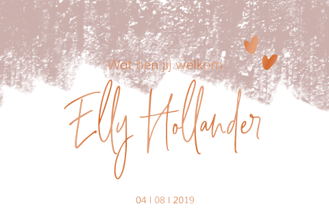 Geboortekaartje voor een meisje met roze en koperfolie