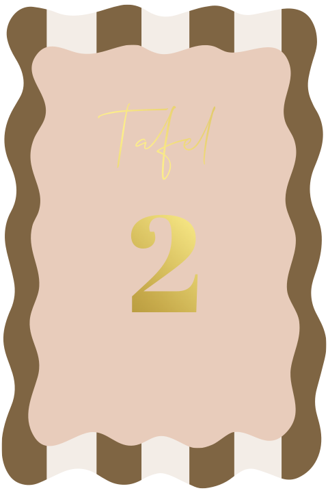 Tafelnummerkaart organische golvende vormen roze beige bruin