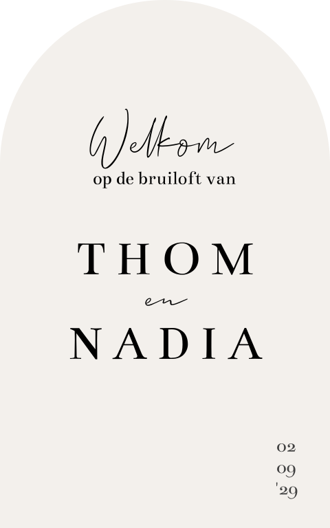 Welkomstbord bruiloft minimalistisch beige halfrond